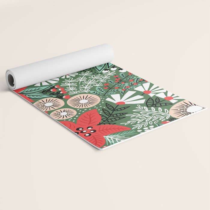 Christmas Holiday Flowers Poinsettia Green Red White Pattern Yoga Mat Gallery Image 2