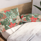 Christmas Holiday Flowers Poinsettia Green Red White Pattern Pillow Sham Gallery Image 2