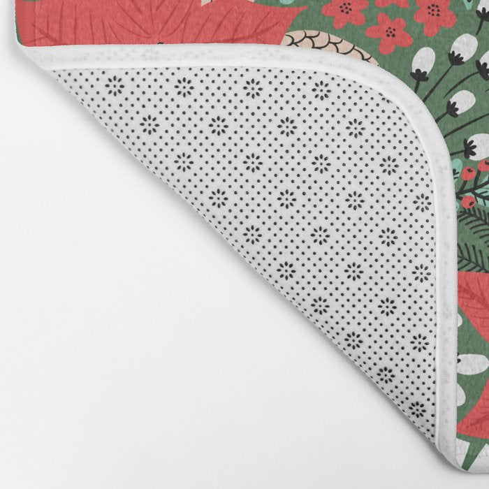 Christmas Holiday Flowers Poinsettia Green Red White Pattern Bath Mat Gallery Image 2