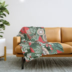 Christmas Holiday Flowers Poinsettia Green Red White Pattern Throw Blanket Gallery Image 1