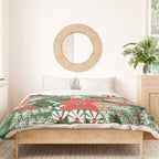Christmas Holiday Flowers Poinsettia Green Red White Pattern Duvet Cover Gallery Image 3