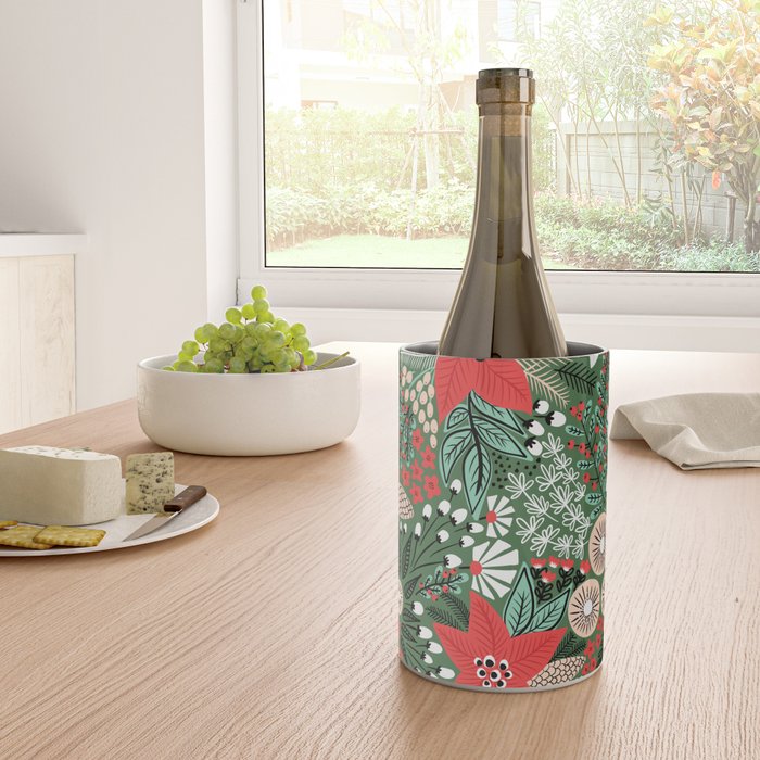 Christmas Holiday Flowers Poinsettia Green Red White Pattern Wine Chiller Gallery Image 4