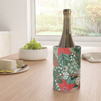 Christmas Holiday Flowers Poinsettia Green Red White Pattern Wine Chiller Gallery Image 4
