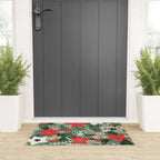 Christmas Holiday Flowers Poinsettia Green Red White Pattern Welcome Mat Gallery Image 3