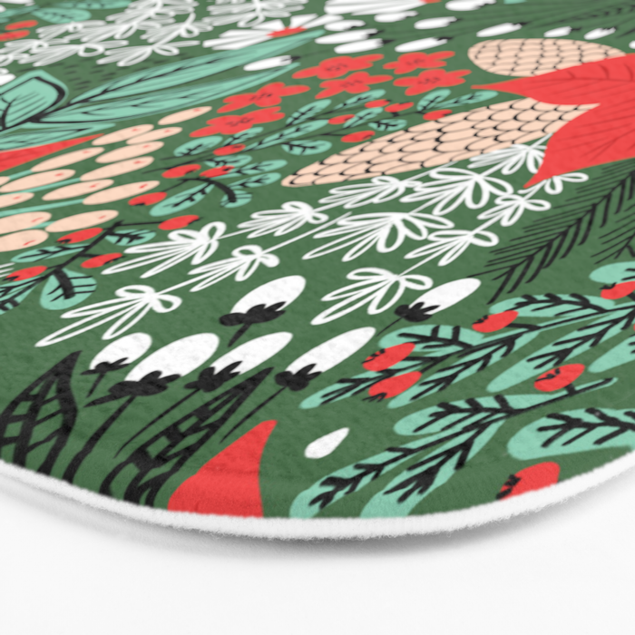 Christmas Holiday Flowers Poinsettia Green Red White Pattern Bath Mat Gallery Image 3