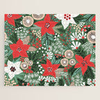 Christmas Holiday Flowers Poinsettia Green Red White Pattern Jigsaw Puzzle Gallery Image 1
