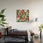 Christmas Holiday Flowers Poinsettia Green Red White Pattern Wood Wall Art Gallery Image 2