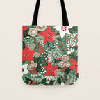 Christmas Holiday Flowers Poinsettia Green Red White Pattern Tote Bag Gallery Image 1