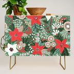 Christmas Holiday Flowers Poinsettia Green Red White Pattern Credenza Gallery Image 1
