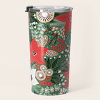 Christmas Holiday Flowers Poinsettia Green Red White Pattern Travel Mug Gallery Image 3