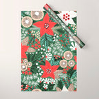 Christmas Holiday Flowers Poinsettia Green Red White Pattern Wrapping Paper Gallery Image 1