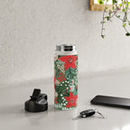 Christmas Holiday Flowers Poinsettia Green Red White Pattern Water Bottle Gallery Image 4