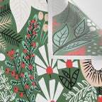Christmas Holiday Flowers Poinsettia Green Red White Pattern Wall Tapestry Gallery Image 3
