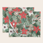 Christmas Holiday Flowers Poinsettia Green Red White Pattern Placemat Gallery Image 1