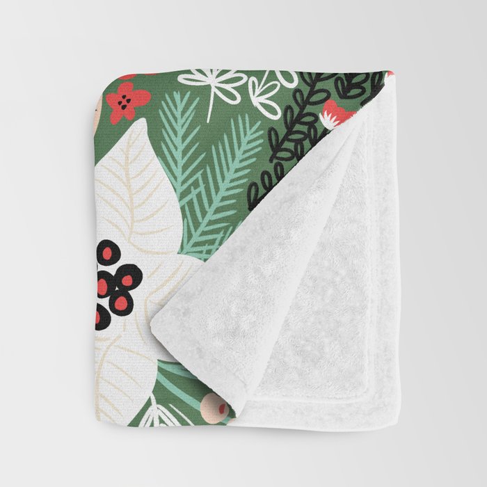 Christmas Holiday Flowers Poinsettia Green Red White Pattern Throw Blanket Gallery Image 3