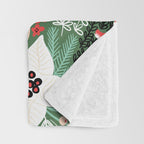 Christmas Holiday Flowers Poinsettia Green Red White Pattern Throw Blanket Gallery Image 3