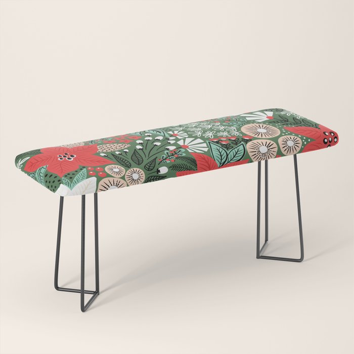 Christmas Holiday Flowers Poinsettia Green Red White Pattern Bench Gallery Image 1