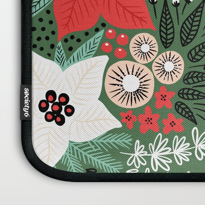 Christmas Holiday Flowers Poinsettia Green Red White Pattern Laptop Sleeve Gallery Image 3