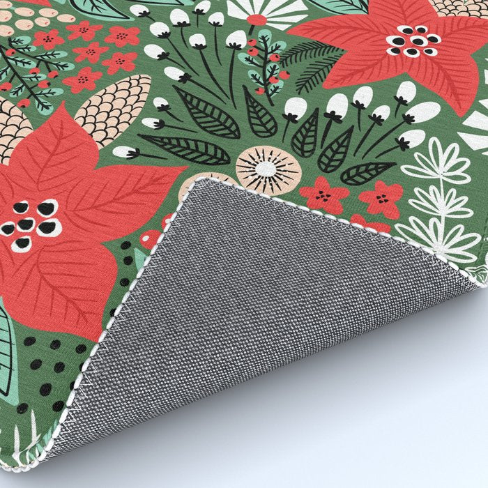 Christmas Holiday Flowers Poinsettia Green Red White Pattern Rug Gallery Image 4