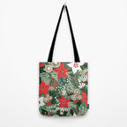 Christmas Holiday Flowers Poinsettia Green Red White Pattern Tote Bag Gallery Image 2