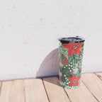 Christmas Holiday Flowers Poinsettia Green Red White Pattern Travel Mug Gallery Image 4