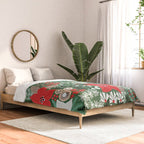 Christmas Holiday Flowers Poinsettia Green Red White Pattern Comforter Gallery Image 2