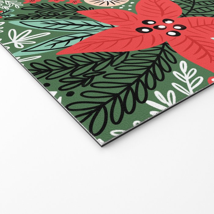 Christmas Holiday Flowers Poinsettia Green Red White Pattern Welcome Mat Gallery Image 2