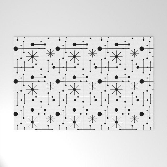 Atomic Retro Mid Century Modern Pattern Black and White Welcome Mat Gallery Image 1
