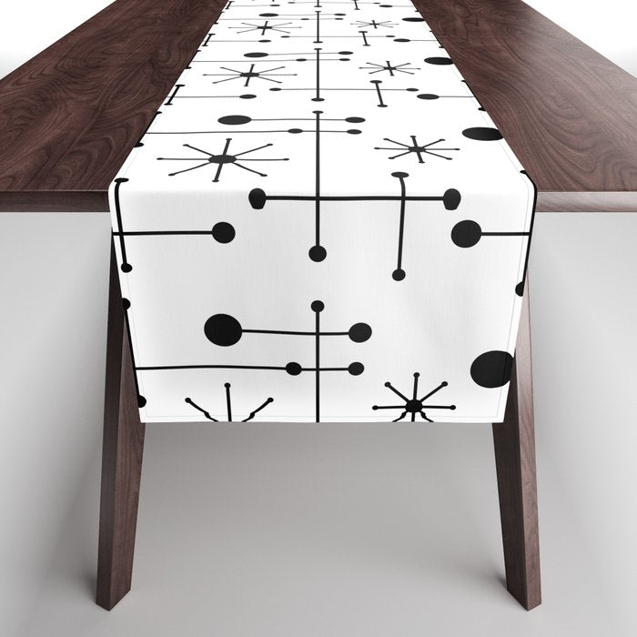 Atomic Retro Mid Century Modern Pattern Black and White Table Runner Gallery Image 1