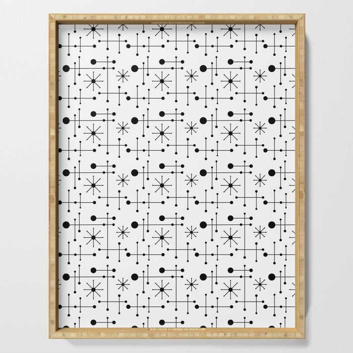 Atomic Retro Mid Century Modern Pattern Black and White Serving Tray Gallery Image 1