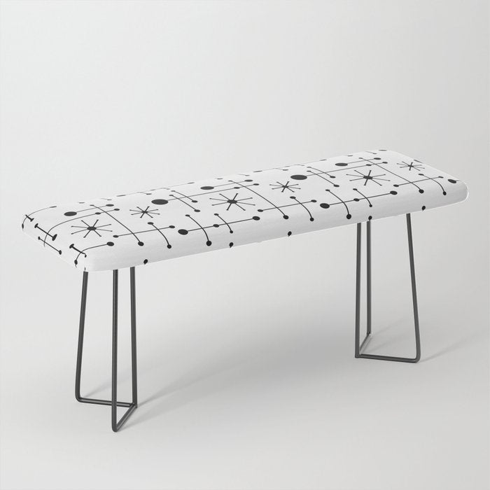 Atomic Retro Mid Century Modern Pattern Black and White Bench Gallery Image 1