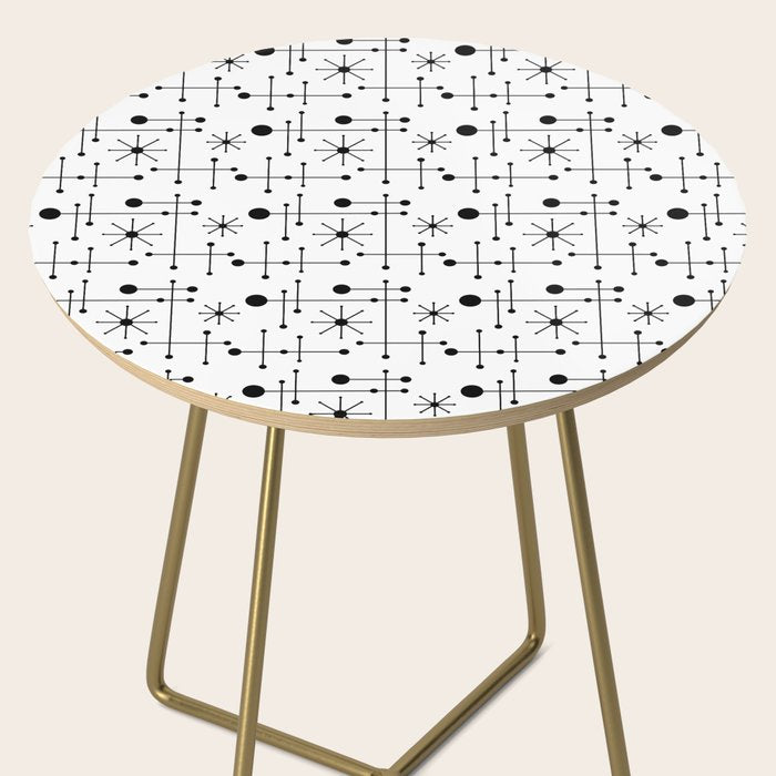 Atomic Retro Mid Century Modern Pattern Black and White Side Table Gallery Image 2