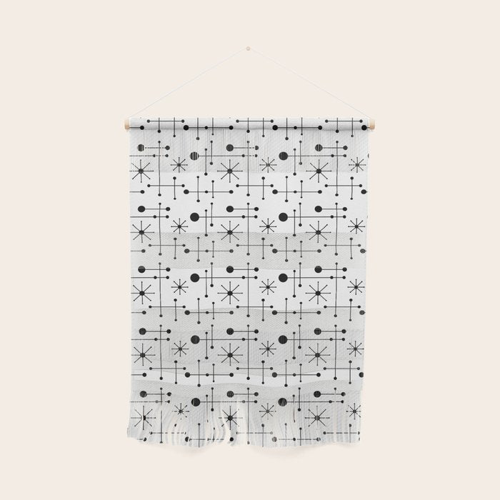 Atomic Retro Mid Century Modern Pattern Black and White Wall Hanging Gallery Image 1