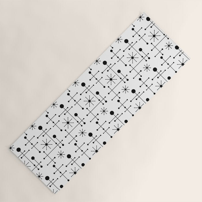 Atomic Retro Mid Century Modern Pattern Black and White Yoga Mat Gallery Image 1