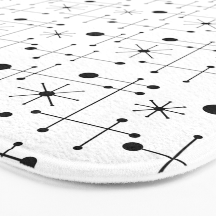 Atomic Retro Mid Century Modern Pattern Black and White Bath Mat Gallery Image 3