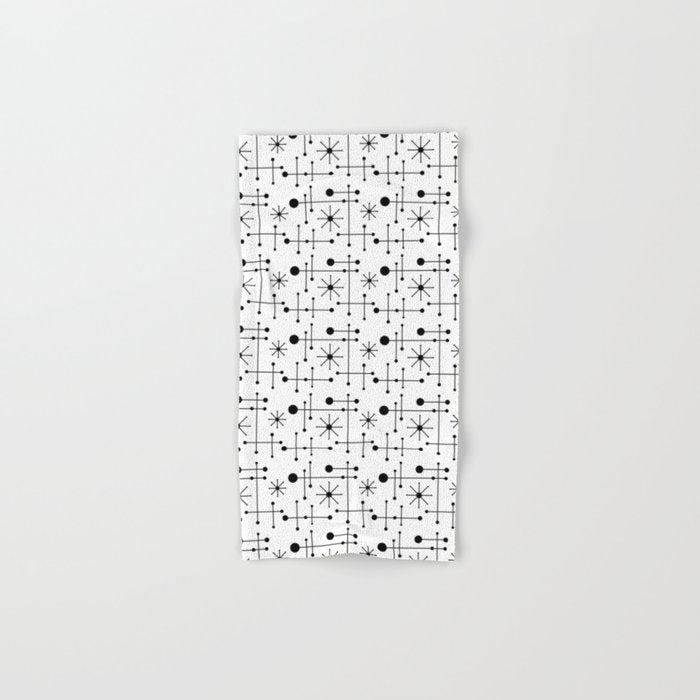 Atomic Retro Mid Century Modern Pattern Black and White Bath Towel Gallery Image 1