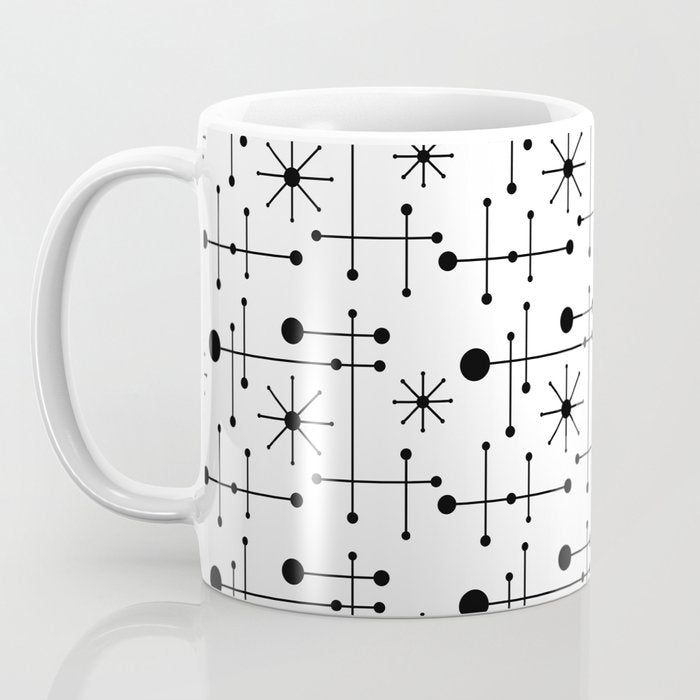 Atomic Retro Mid Century Modern Pattern Black and White Coffee Mug Gallery Image 3