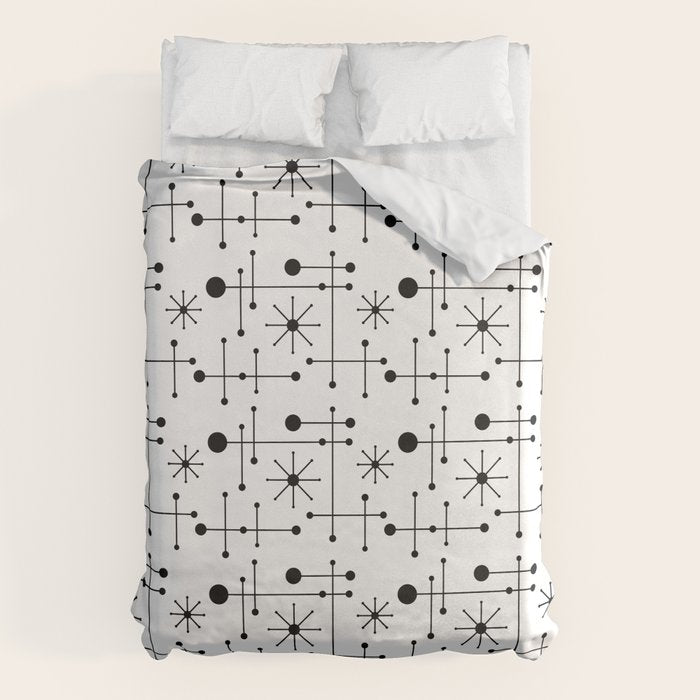 Atomic Retro Mid Century Modern Pattern Black and White Duvet Cover Gallery Image 6
