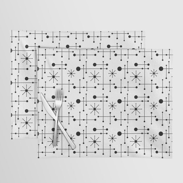 Atomic Retro Mid Century Modern Pattern Black and White Placemat Gallery Image 1