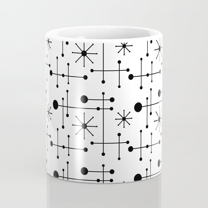 Atomic Retro Mid Century Modern Pattern Black and White Coffee Mug Gallery Image 4