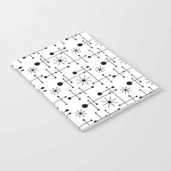 Atomic Retro Mid Century Modern Pattern Black and White Notebook Gallery Image 2