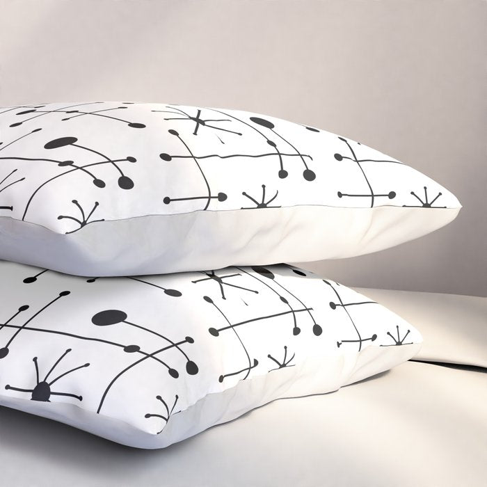 Atomic Retro Mid Century Modern Pattern Black and White Pillow Sham Gallery Image 3
