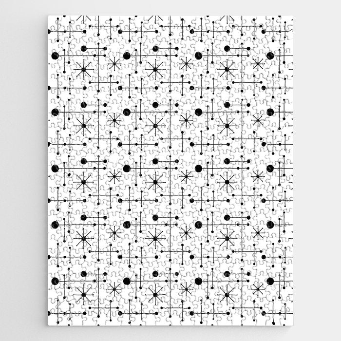 Atomic Retro Mid Century Modern Pattern Black and White Jigsaw Puzzle Gallery Image 1