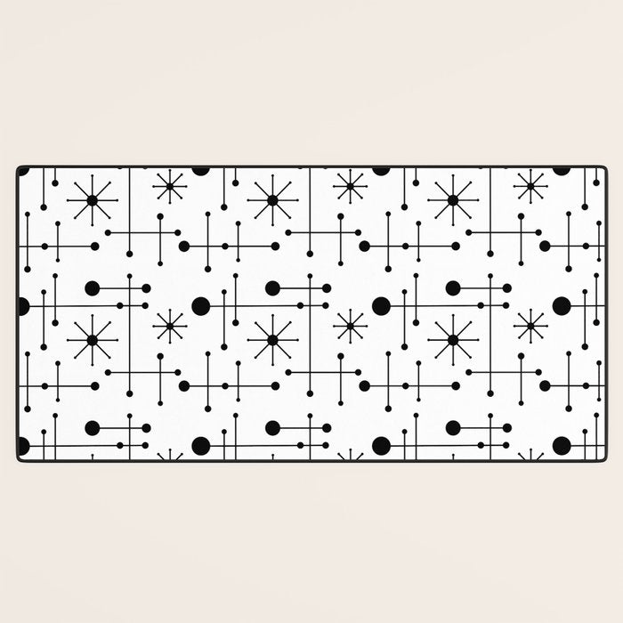 Atomic Retro Mid Century Modern Pattern Black and White Desk Mat Gallery Image 3
