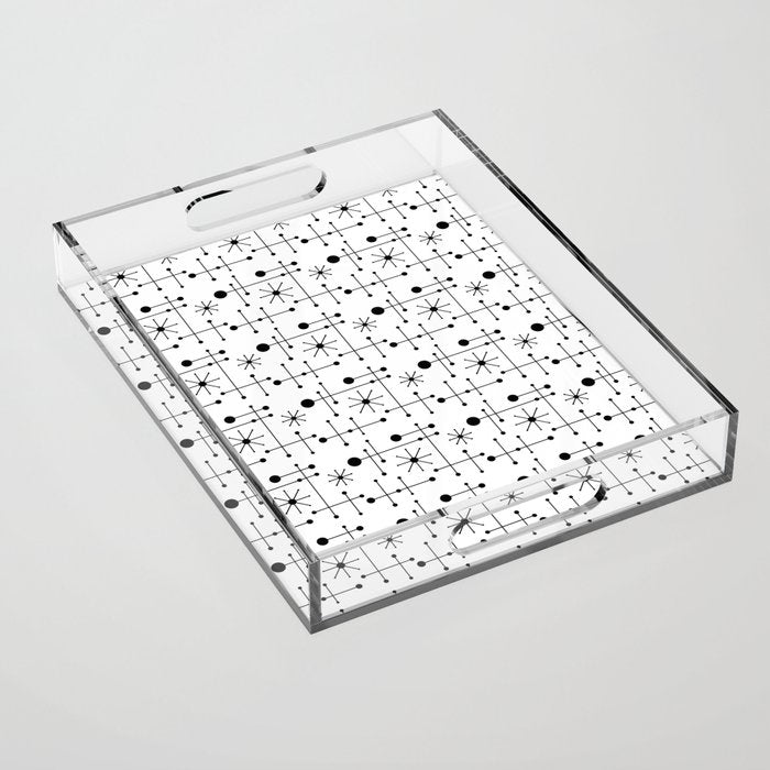 Atomic Retro Mid Century Modern Pattern Black and White Acrylic Tray Gallery Image 1