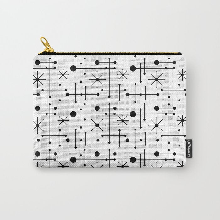 Atomic Retro Mid Century Modern Pattern Black and White Carry All Pouch Gallery Image 1