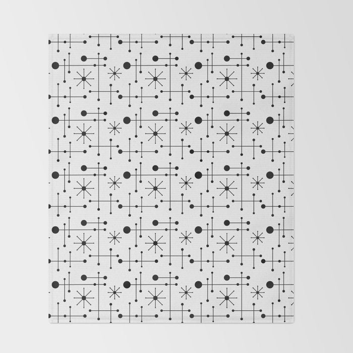 Atomic Retro Mid Century Modern Pattern Black and White Throw Blanket Gallery Image 2