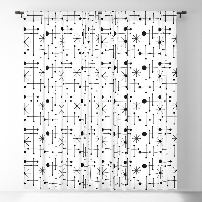 Atomic Retro Mid Century Modern Pattern Black and White Window Curtain Gallery Image 5