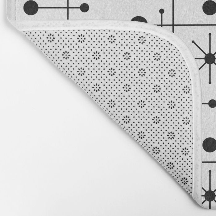 Atomic Retro Mid Century Modern Pattern Black and White Bath Mat Gallery Image 2