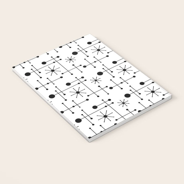 Atomic Retro Mid Century Modern Pattern Black and White Notebook Gallery Image 3